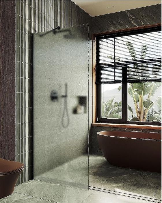 Душевая перегородка Maybah Glass MGD-680-6ш 1090x1950 в широком профиле Черный стекло сатиновое
