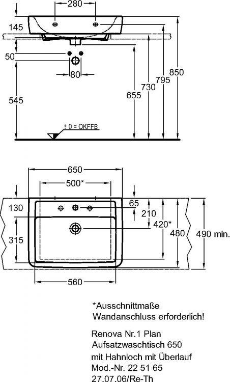 Раковина Keramag Renova Nr.1 Plan, 225165000