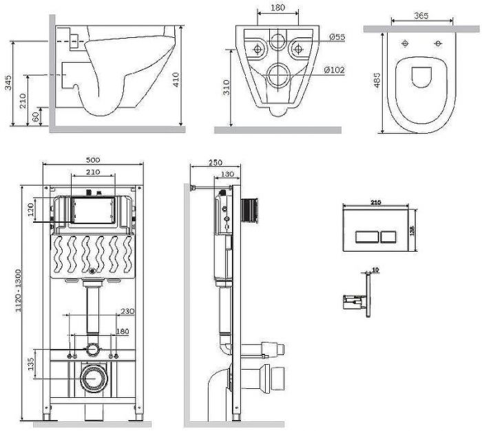 Комплект унитаза с инсталляцией AM.PM Spirit V2.0 FlashClean IS49001.701700 с сиденьем Микролифт и Белой клавишей смыва