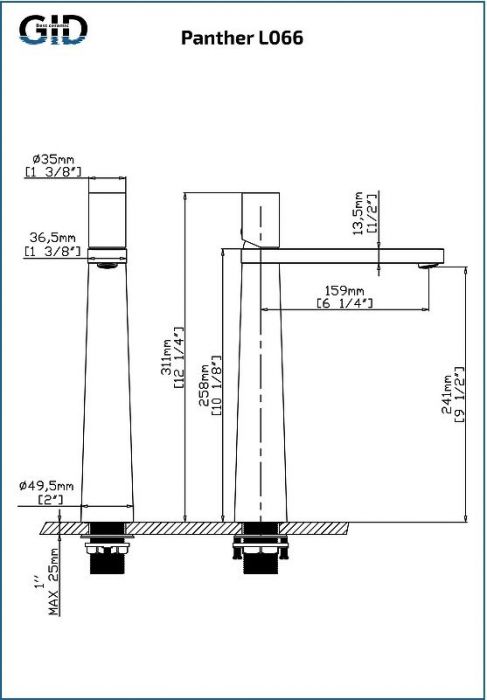 Смеситель для раковины Gid Panther L066GMD цвет Вороненая сталь