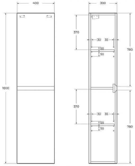 Шкаф пенал Cezares Molveno 40 MOLVENO-1600-2A-SC-ANTR подвесной Antracite