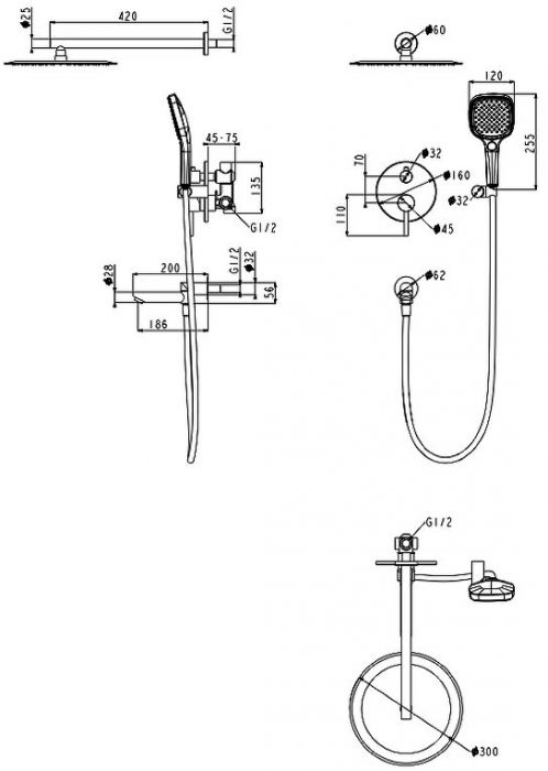 Душевая система FILARETE Roun FL1026BL цвет Черный матовый