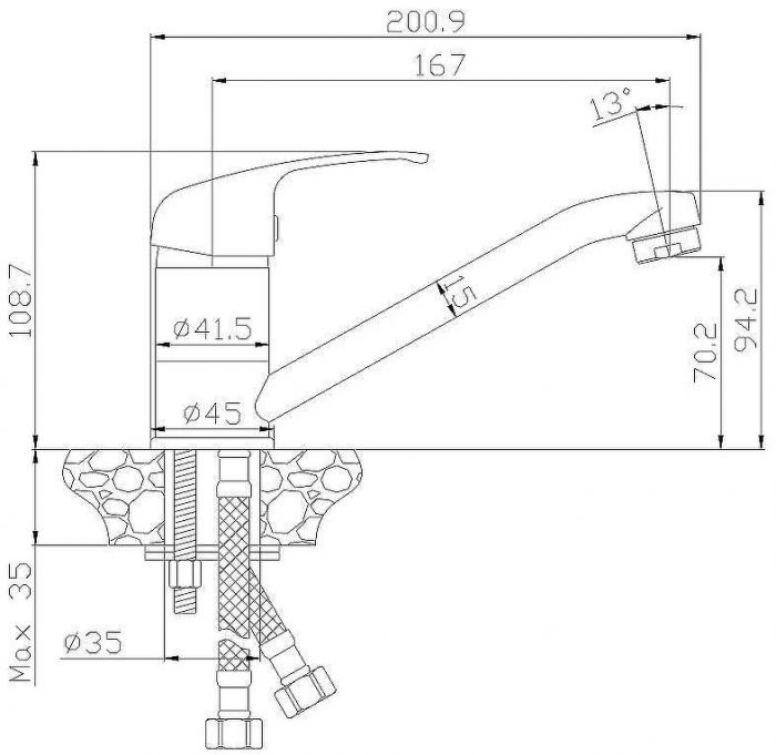 Смеситель для кухни Rossinka Y35-22 Хром