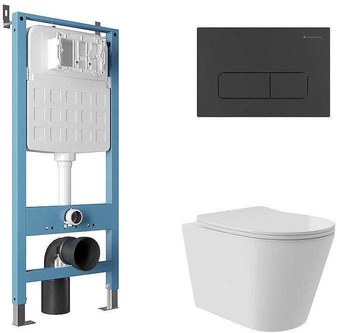 Комплект унитаза с инсталляцией Aqueduto Cone Plus AQDS138T цвет Белый с сиденьем Микролифт и клавишей смыва цвет Черный матовый