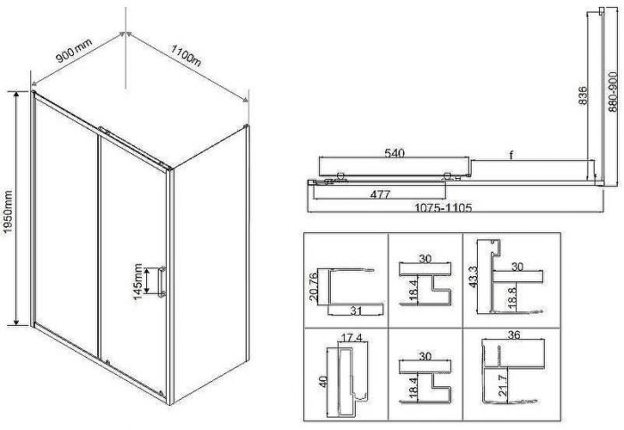 Душевой уголок Vincea City 110x90 VSR-5CT9011CLB профиль Черный стекло прозрачное