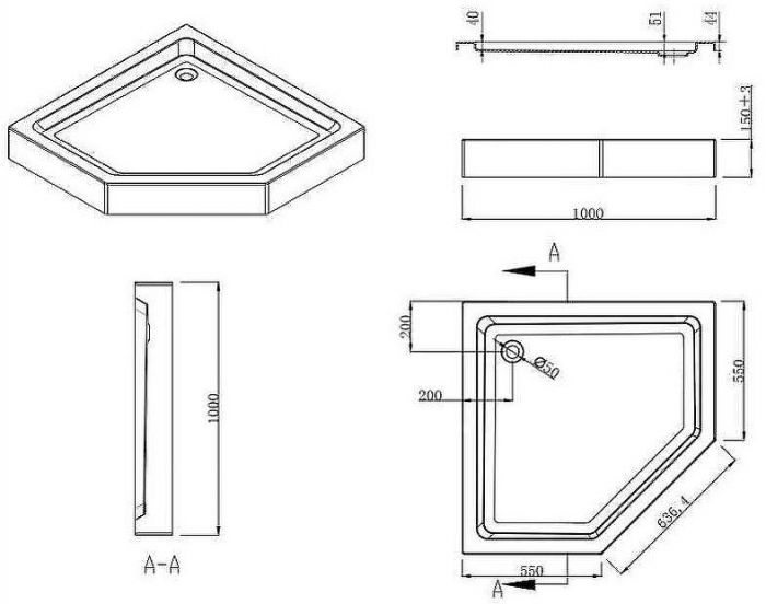 Душевой уголок Esbano ESR-7170B 100x100 ESUGR7170B профиль Черный матовый стекло прозрачное