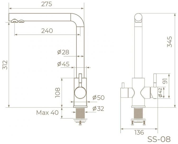 Смеситель для кухни Knotlor Streamline SS-08 цвет Матовая сталь Смеситель для кухни Knotlor Streamline SS-08 цвет Матовая сталь