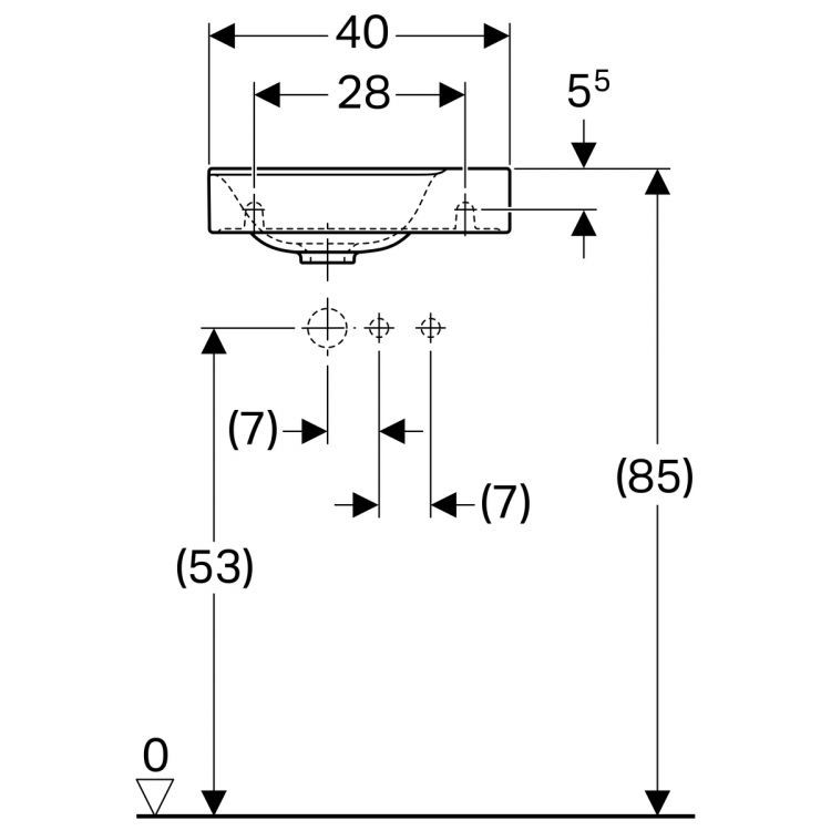Раковина Geberit Xeno? с отверстием под смеситель справа 40х28 [500.529.01.1]