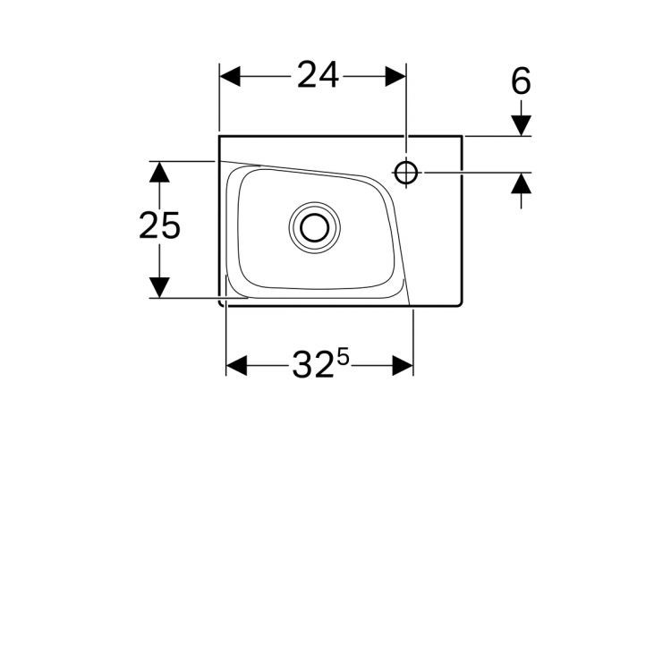 Раковина Geberit Xeno? с отверстием под смеситель справа 40х28 [500.529.01.1]