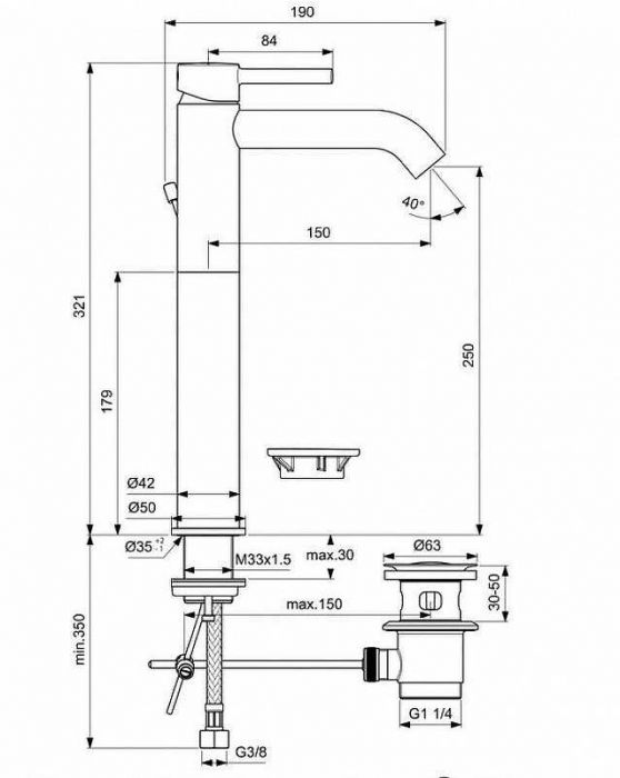 Смеситель для раковины Ideal Standard Ceraline BC194XG Черный шелк