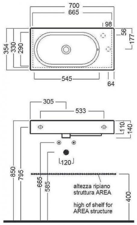 Раковина Hatria Area 70 L Y0W901 Белая