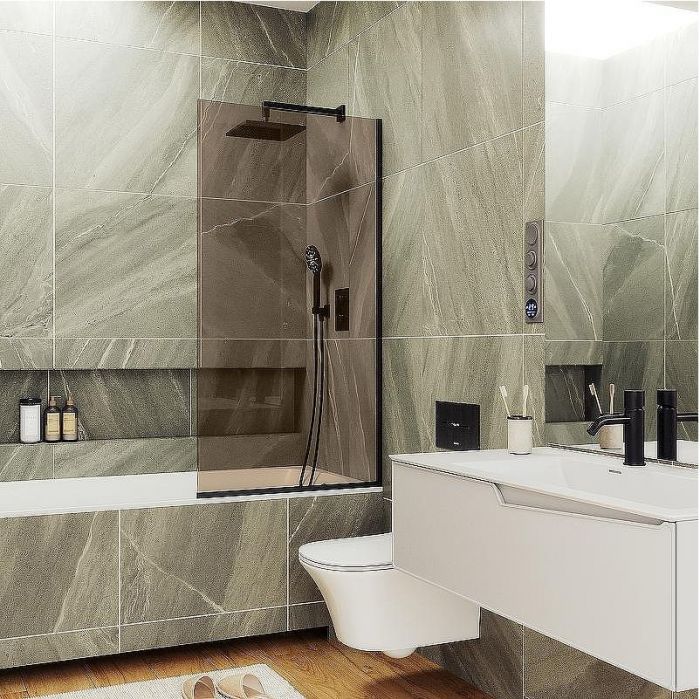 Шторка на ванну Maybah Glass MGV-71-6у 900x1400 в узком профиле Черный стекло бронзовое
