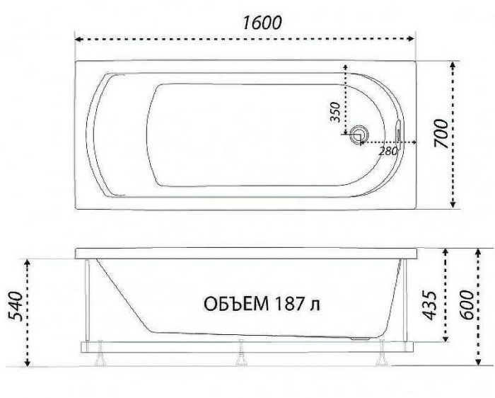Акриловая ванна Triton 1ACReal Дюна 160х70 Щ0000046113 без гидромассажа