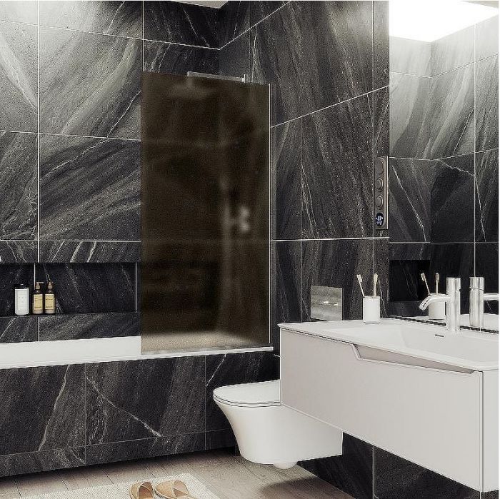 Шторка на ванну Maybah Glass MGV-74-5у 600x1400 в узком профиле Хром матовый стекло бронзовое матовое