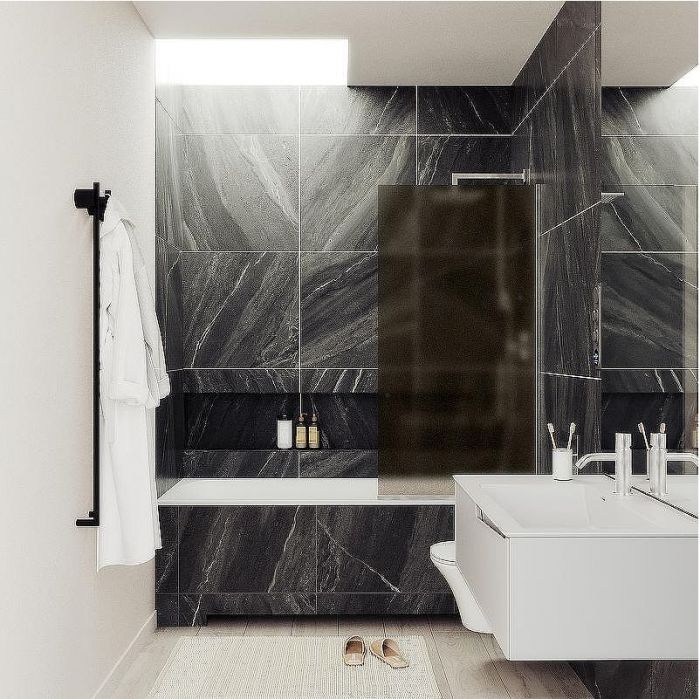 Шторка на ванну Maybah Glass MGV-74-5у 600x1400 в узком профиле Хром матовый стекло бронзовое матовое