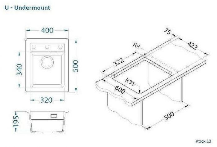 Кухонная мойка Alveus Granital Atrox 10 Arctic G11 400x500 1139079 Белая
