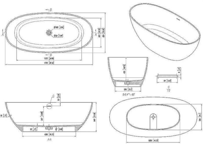 Ванна из искусственного камня Allen Brau Krion Oval 170x80 2.35003.21 без гидромассажа