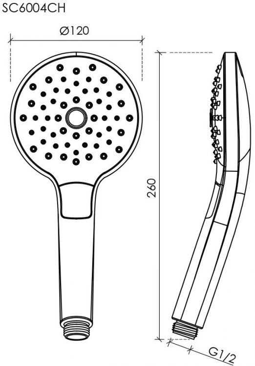 Душевая лейка SANCOS Luna, кнопочное управление, диаметр 120 мм, 3 режима, цвет хром/белый, SC6004CH