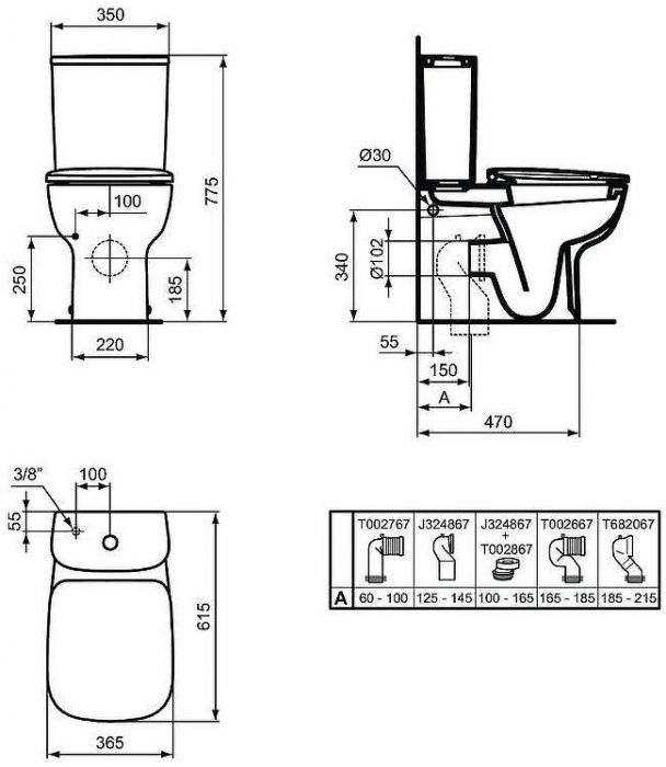 Унитаз компакт Ideal Standard Esedra T282001 без бачка и сиденья