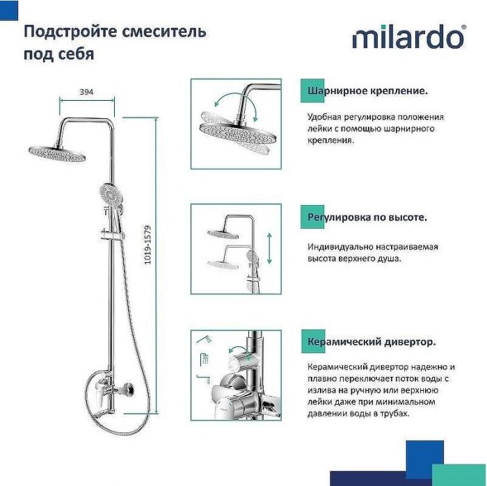 Душевая система Milardo Rora RORSB4FM06 Хром