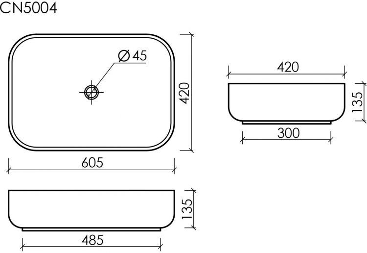 Умывальник чаша SANCOS Element накладная прямоугольная 600x420x140мм, CN5004