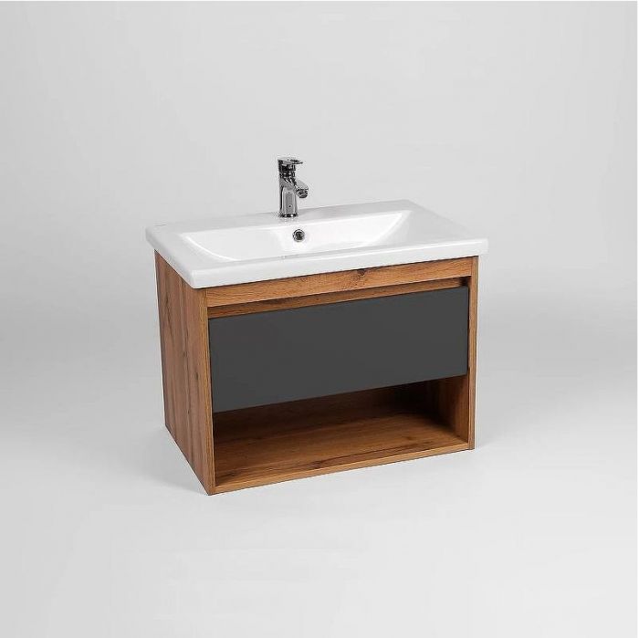 Тумба под раковину VIANT Бостон 50 VBOS50COG-T1YP подвесная Графит матовый Дуб Вотан