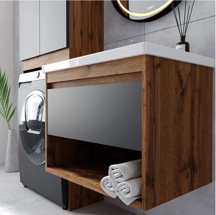 Тумба под раковину VIANT Бостон 50 VBOS50COG-T1YP подвесная Графит матовый Дуб Вотан