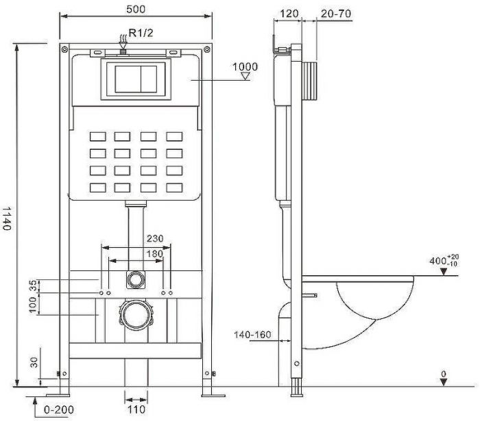Комплект унитаза с инсталляцией Abber Bequem AC1100-AC0105-AC0120 с сиденьем Микролифт и клавишей смыва Хром