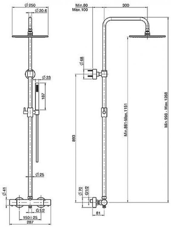 Душевая система Fima Carlo Frattini Shower column F4285/R259NS с термостатом цвет Черный матовый Душевая система Fima Carlo Frattini Shower column F4285/R259NS с термостатом цвет Черный матовый