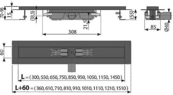 Душевой лоток Alcaplast Low APZ101BLACK-950 без решетки