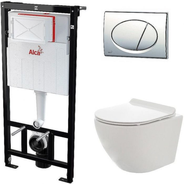Комплект унитаза AQUAme AQM2002 с инсталляцией Alcaplast Sadromodul AM101/1120-3:1 RU M71-0001 с сиденьем Микролифт и клавишей смыва Хром