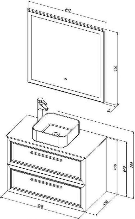 Комплект мебели для ванной STWORKI Эстерсунд 90 460330 подвесной Белый матовый Простоун беж
