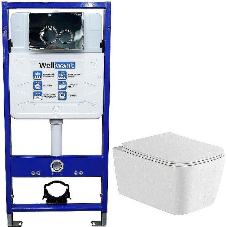Комплект унитаза WellWant Tesoro WWU01111W с инсталляцией WellWant Standart 50 WWISI1110B с сиденьем Микролифт и клавишей смыва Хром глянцевый Комплект унитаза WellWant Tesoro WWU01111W с инсталляцией WellWant Standart 50 WWISI1110B с сиденьем Микролифт и клавишей смыва Хром глянцевый