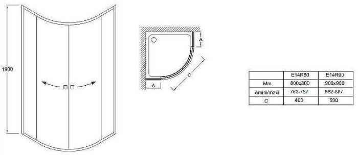 Душевой уголок Jacob Delafon Serenity 90x90 E14R90-GA профиль Хром стекло прозрачное