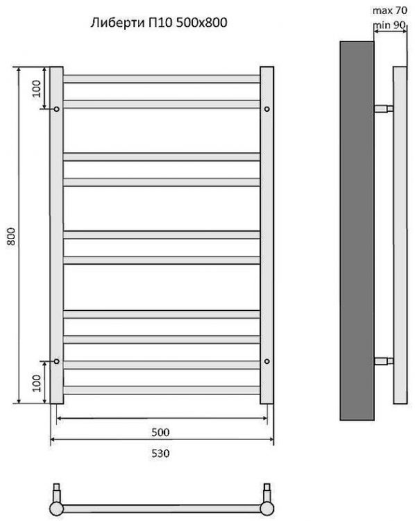 Водяной полотенцесушитель Aquatek Либерти П10 500x800 AQ RR1080CH Хром