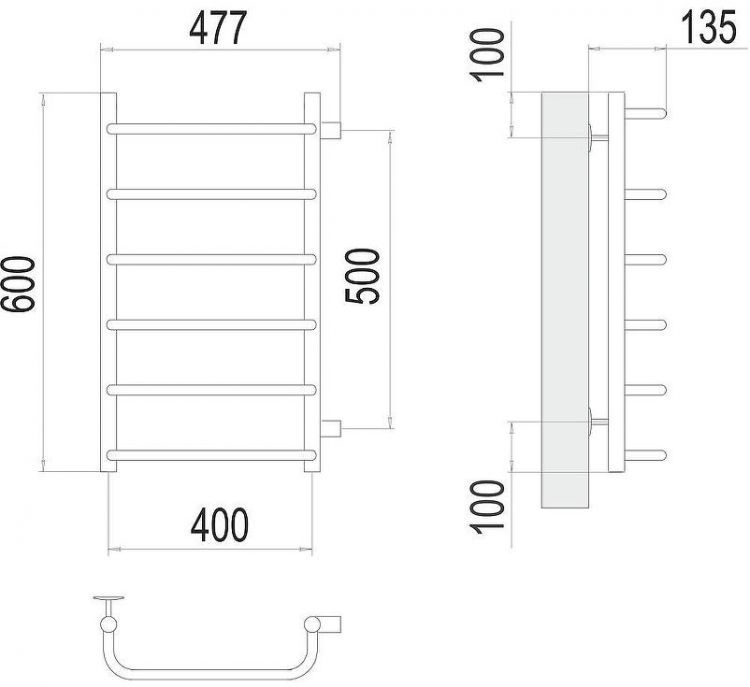 Водяной полотенцесушитель Terminus Стандарт П6 400х600 бп500 4670078530325 цвет Хром, боковое подключение, G 1" НР
