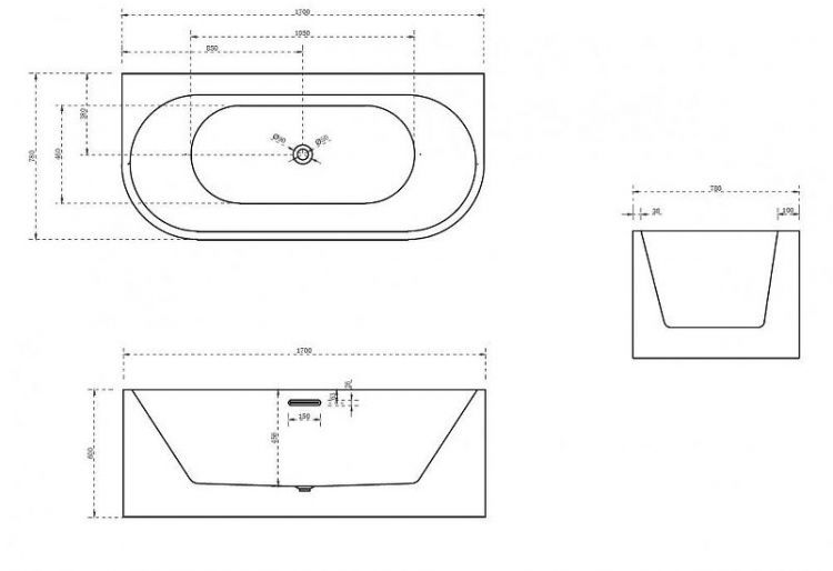 Акриловая ванна Abber 170х78 AB9310 без гидромассажа