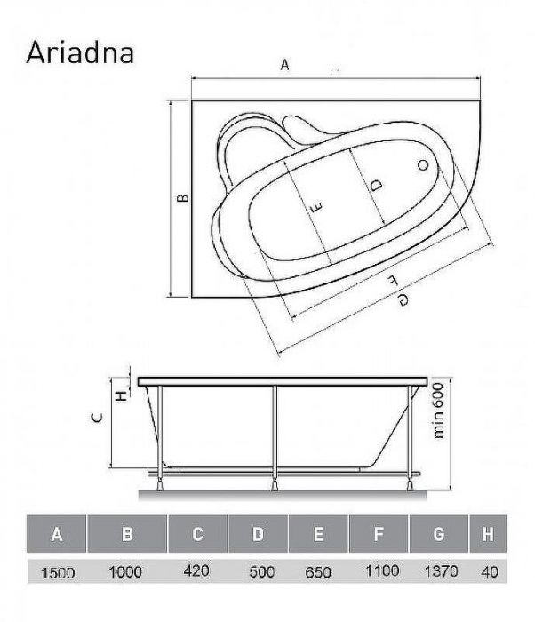 Акриловая ванна Relisan Ariadna 150x100 L Гл000000533 без гидромассажа