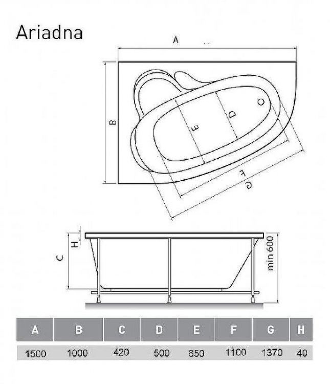 Акриловая ванна Relisan Ariadna 150x100 L Гл000000533 без гидромассажа