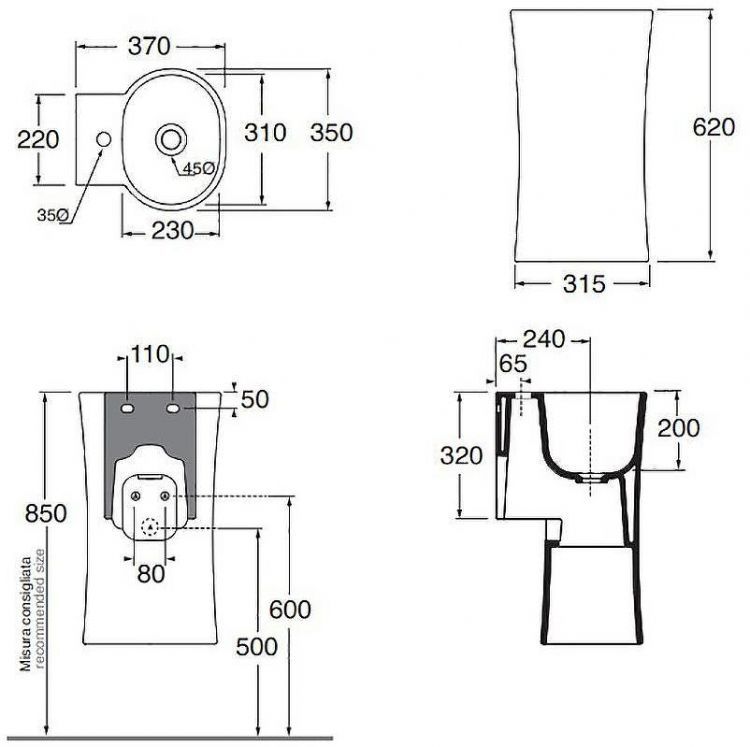 Раковина Azzurra Nativo 35 LALS035370NM/(NAT200/1 bi)*1 Белая