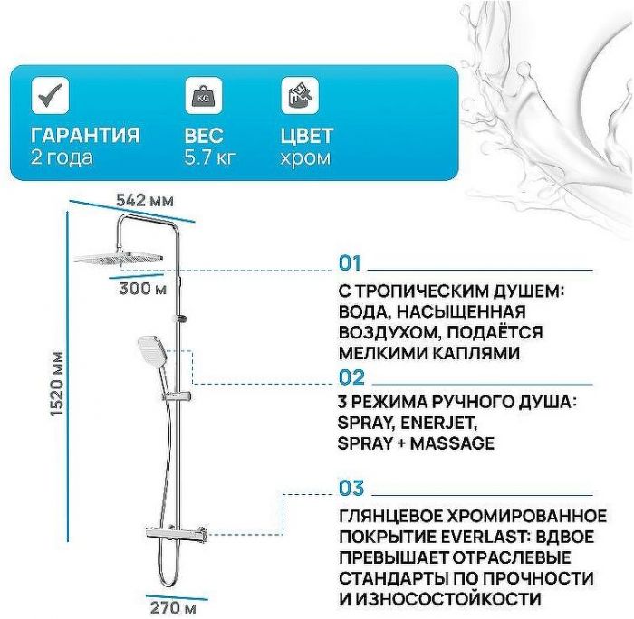 Душевая система AM.PM Func F078F400 с термостатом Хром