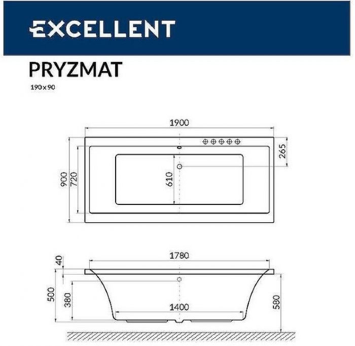 Акриловая ванна Excellent Pryzmat 190x90 WAEX.PRY19.SMART.BR с гидромассажем