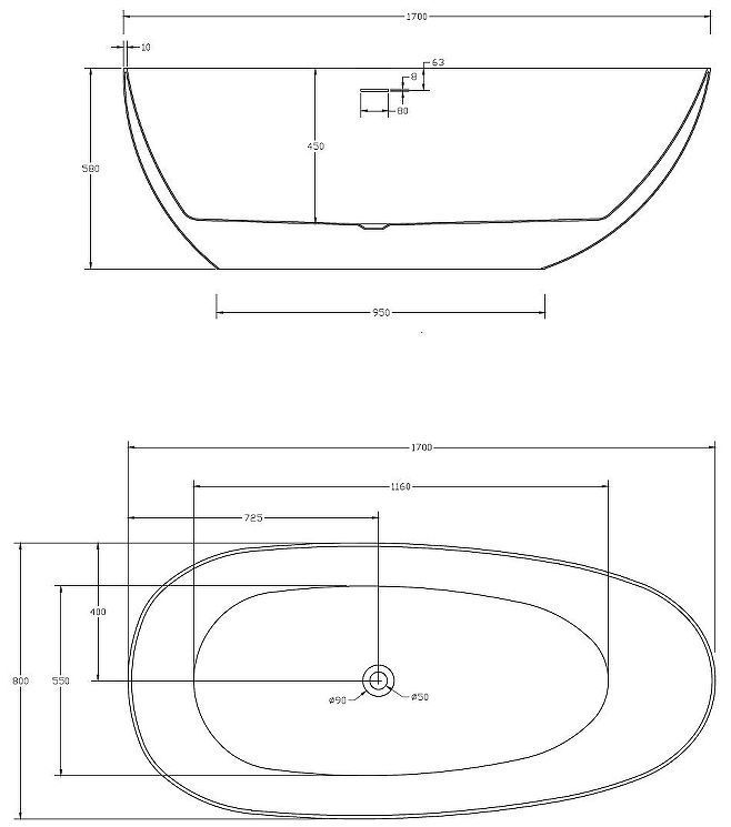 Акриловая ванна Abber AB9211 170х85 без гидромассажа