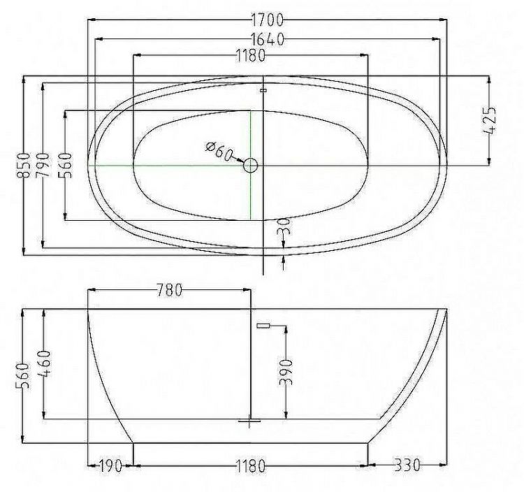Акриловая ванна Esbano Sophia 170x85 ESVASOPHB Черная Белая без гидромассажа