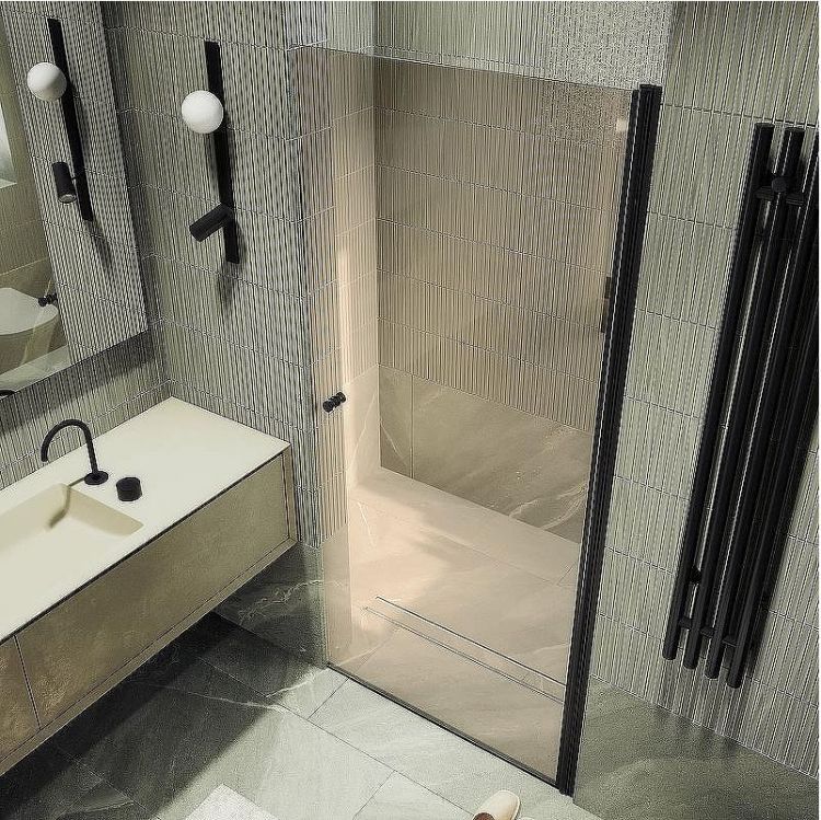 Душевая дверь Maybah Glass MGD-804-6 800x1980 на монопетле Черный стекло бронзовое