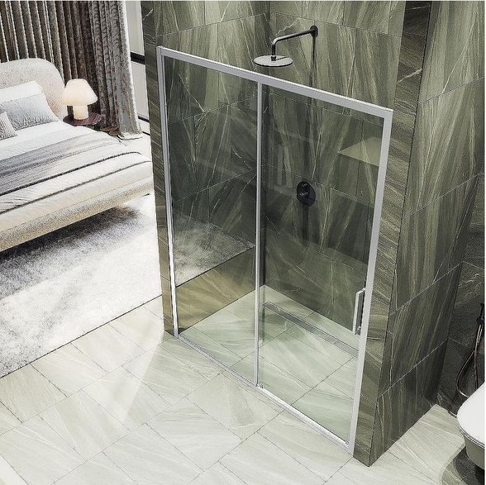Душевая дверь Maybah Glass MGD-1277-5 1500x1950 раздвижная профиль Хром матовый стекло прозрачное