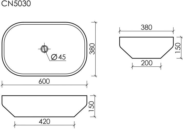 Умывальник CERAMICANOVA Element чаша накладная прямоугольная CN5030