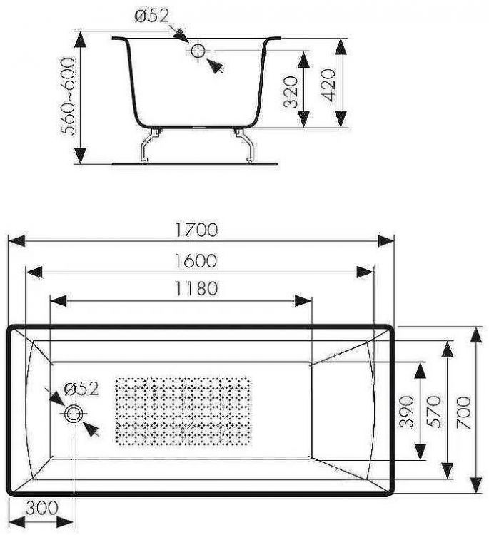 Чугунная ванна Kaiser 170х70 КВ-1803 с антискользящим покрытием