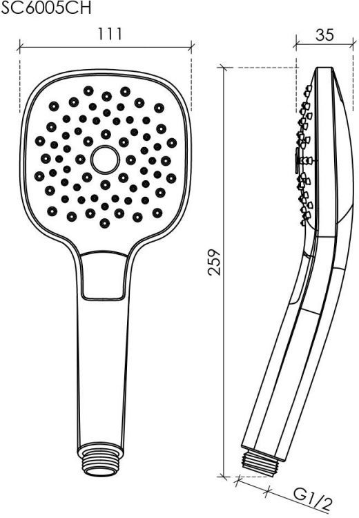 Душевая лейка SANCOS Magic, кнопочное управление, 110 x110 мм, 3 режима, цвет хром/белый, SC6005CH