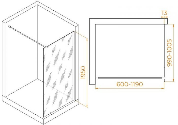 Душевая перегородка RGW Walk In WA-010B 100 351001010-14 профиль Черный стекло прозрачное